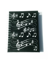 A6 HARDBACK SPIRAL BOUND NOTEBOOK  Black with White Musical Notes