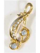 BROOCH Small Treble Clef (Clear Crystals/Gold Finish)