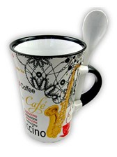 CAPPUCCINO MUG WITH SPOON Saxophone (White)