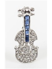 BROOCH Violin (Blue and Clear Crystals/Silver Finish)
