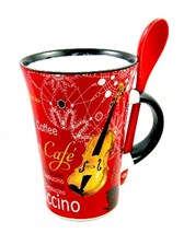 CAPPUCCINO MUG WITH SPOON Violin (Red)