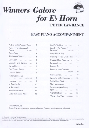 WINNERS GALORE Easy Piano Accompaniment (Eb edition)