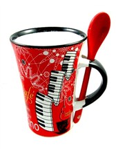 CAPPUCCINO MUG WITH SPOON Piano (Red)