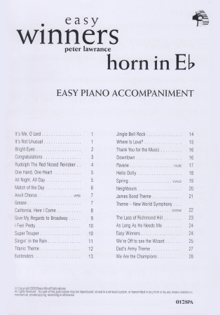 EASY WINNERS Piano Accompaniment for E Flat Horn