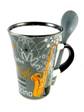 CAPPUCCINO MUG WITH SPOON Saxophone (Grey)