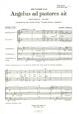 ANGELUS AD PASTORES (vocal score)
