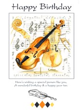 BIRTHDAY CARD Violin Design (7in x 5in)