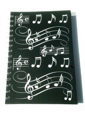 A5 HARDBACK SPIRAL BOUND NOTEBOOK Black with White Musical Notes