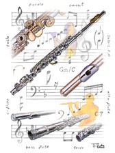 GREETINGS CARD Flute Design (7in x 5in)