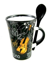 CAPPUCCINO MUG WITH SPOON Violin (Black)