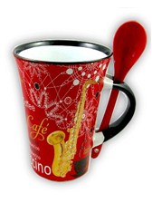 CAPPUCCINO MUG WITH SPOON Saxophone (Red)