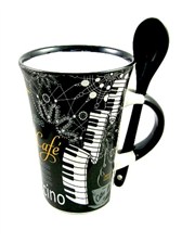 CAPPUCCINO MUG WITH SPOON Piano (Black)