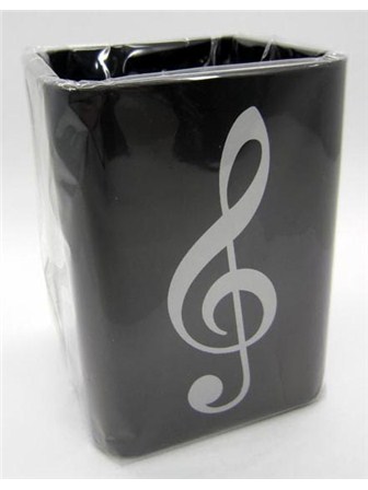 PEN HOLDER Silver Treble Clef, Square Plastic
