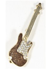 BROOCH Electric Bass Guitar (Clear Crystals/Brown Body/Gold Finish)