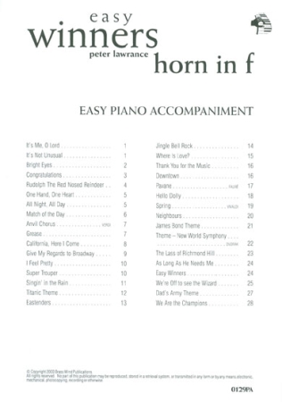EASY WINNERS Piano Accompaniment for F Horn