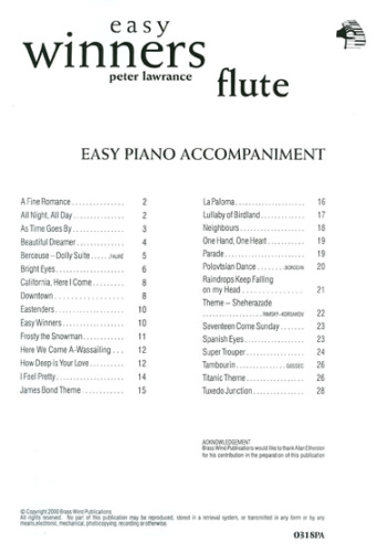 EASY WINNERS Easy Piano Accompaniment